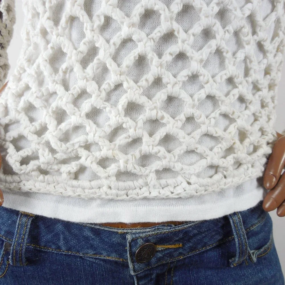 JOHN PAUL RICHARD Top M Heavy Crochet Crop Shirt w/Attached Knit Tank Casual - Picture 4 of 11